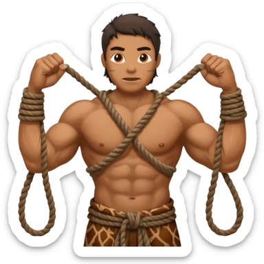 Ancient  man with animal skin clothes with ropes in hand sticker