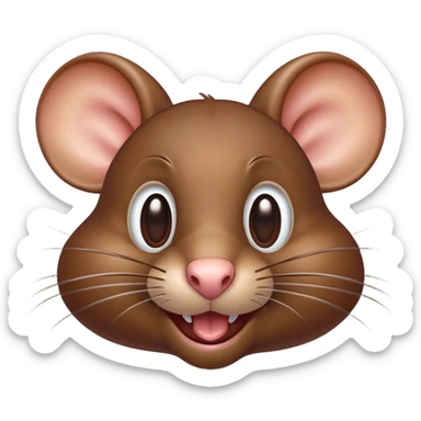 Cinematic Comical Brown Rat Portrait Emoji, Head tilted dramatically with an exaggeratedly amused expression, featuring a striking glossy brown coat with comically large whiskers and wide, expressive eyes filled with playful disbelief, Simplified yet hilariously expressive features, highly detailed, glowing with a slightly sassy glow, high shine, dramatic yet playful, stylized with an air of cheeky urban mischief, soft glowing outline, capturing the essence of a spirited and over-the-top rat that looks ready to scamper its way into internet fame instantly! sticker