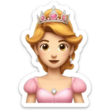 princess peach girl with tiara and brown hair sticker