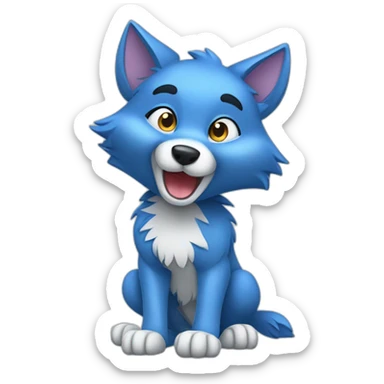 Cute blue cartoonish wolf waving it's paw sticker