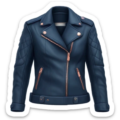 Realistic isolated dark blue leather jacket with rose gold hardware.  sticker