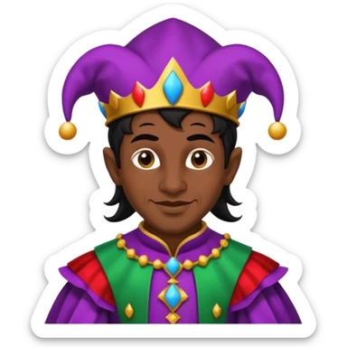 Medieval jester with dark brown skin and black hair sticker