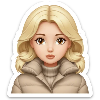 Luxury blonde model, brown eyes, puffy winter coat sticker