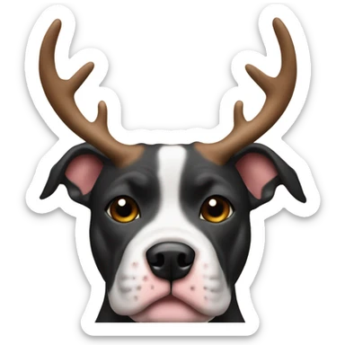 Black pit bull dog with reindeer horns sticker