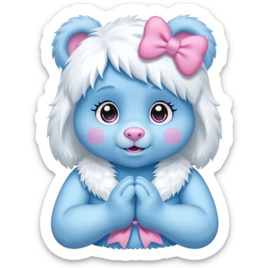 blue girl care bear yeti with bow sticker