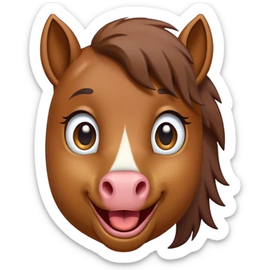 Cinematic Comical Brown Welsh Pony Portrait Emoji, Head tilted dramatically with an exaggeratedly amused expression, featuring a robust, glossy brown color, wide, comically expressive eyes full of playful disbelief, and a subtly animated, perky head, Simplified yet hilariously expressive features, highly detailed, glowing with a slightly sassy earthy glow, high shine, dramatic yet playful, stylized with an air of cheeky equine mischief, soft glowing outline, capturing the essence of a meme-worthy brown Welsh pony that looks ready to trot its way into viral fame! sticker