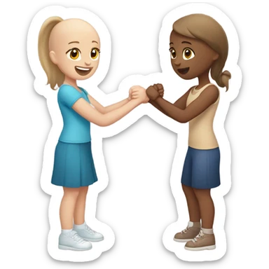 Two girls hand wrestling one with light skin and brown hair and me with medium brown skin and bald sticker