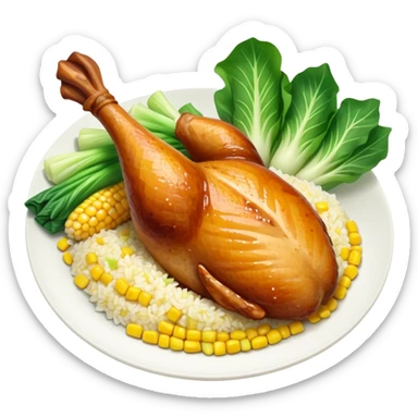 Chicken leg with bok choy corn and rice sticker