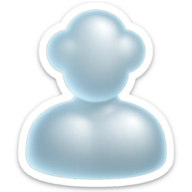 front view, person shoulders up, body made of white convex clouds, matte glass style sticker