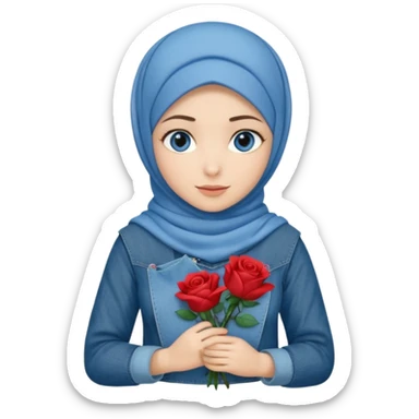 Turkish beautiful finish Konya girl blue eyes with denim hijab islamic dress and had on her hand denim rose bag sticker