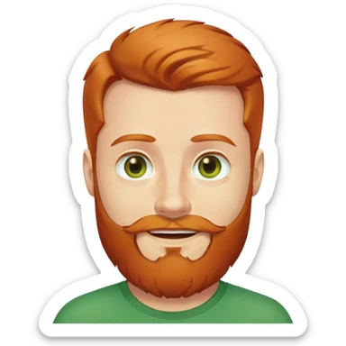 A redhead man with full beard. Wearing a green T-Shirt and a bit of smile on his face. And his eyes are colored as honey. sticker