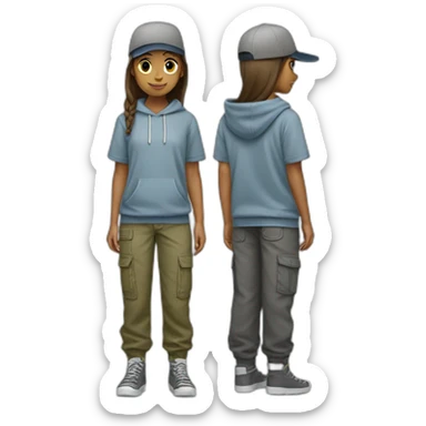 gender neutral teenager wearing a hoodie, a cap and cargo pants sticker