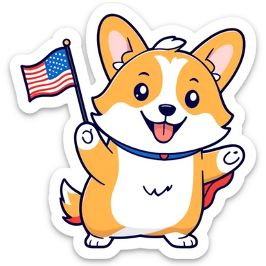 Corgi singing holding an american flag sticker