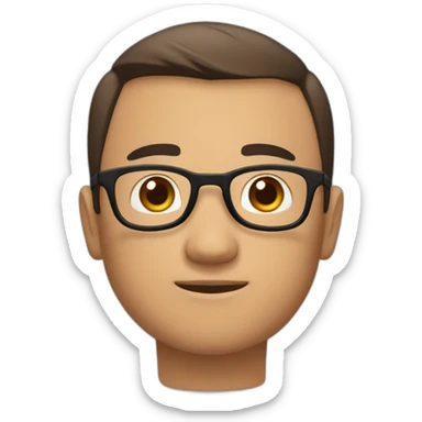 handsome huge eurasian boy wuth glasses, short brown cut covering the forehead, kinda round face sticker