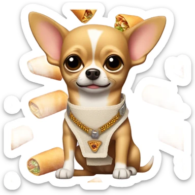 Chihuahua wearing bandolier of burritos sticker