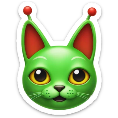 GREEN ALIEN CAT with four eyes and a red space suit and antennas sticker