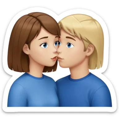 una ragazza con il caschetto marrone che bacia un ragazzo con i capelli biondi e gli occhi azzurri sticker