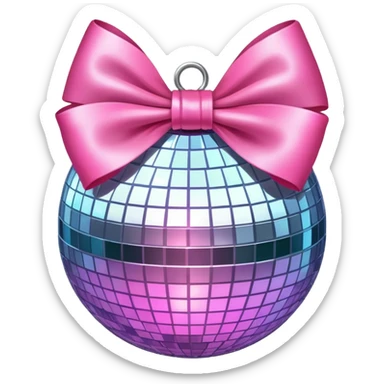 A disco ball with a pink bow on top sticker
