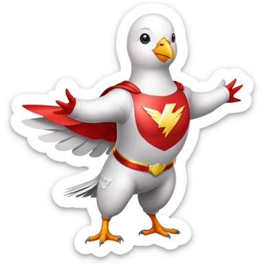 white pigeon wearing Flash superhero costume sticker