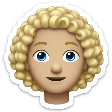 adult with blond curly hair and blue eye sticker