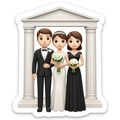 A 3D cartoon courthouse wedding venue with a bride and groom standing at the entrance, elegant white columns, soft natural lighting, simple modern decor, minimal background, realistic Memoji-style rendering. sticker