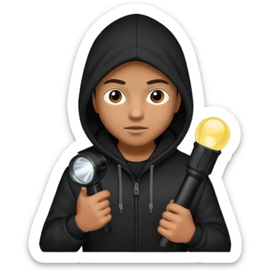 Thief with black hood and flashlight sticker