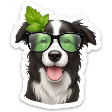 puppy border collie with glasses sniffing mojito sticker