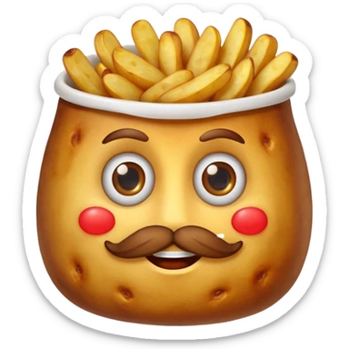 fried potato red pack with eyes and mustache sticker