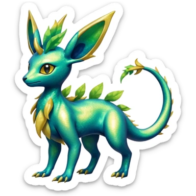 Shiny Iridescent Helioptile-Salandit-Leafeon-Fakémon-hybrid-creature (full body)  sticker
