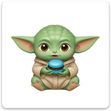 baby yoda eating a blue macaroon  sticker