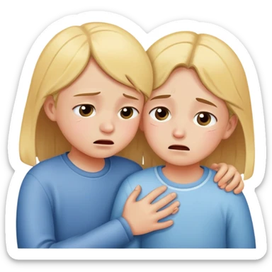 two children, one comforting the other who is crying, caring and friendly sticker