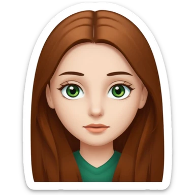 Girl with dark green eyes, light eyebrows and long brown straight hair sticker