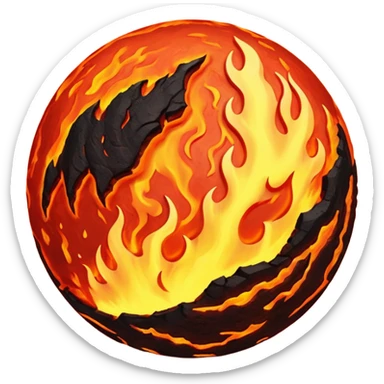 sphere planet, surface covered with lava fire sticker