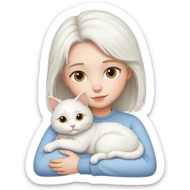 A girl love with his white male cat sticker