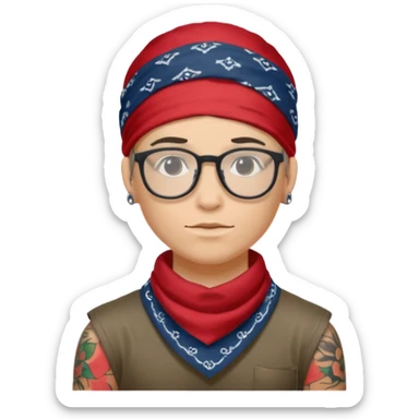 character with bandana and glasses and tattoted sticker