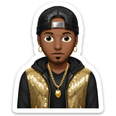 Mystikal, Rapper with dark brown hair, black sequin outfit sticker