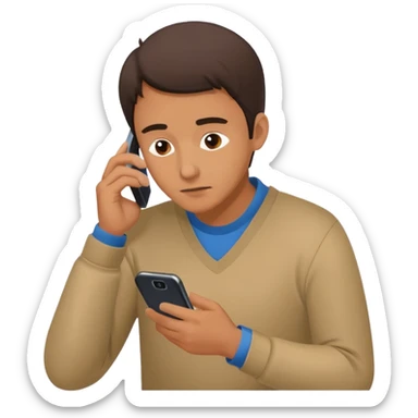 a man hunched over his cell phone, flat color icon style sticker
