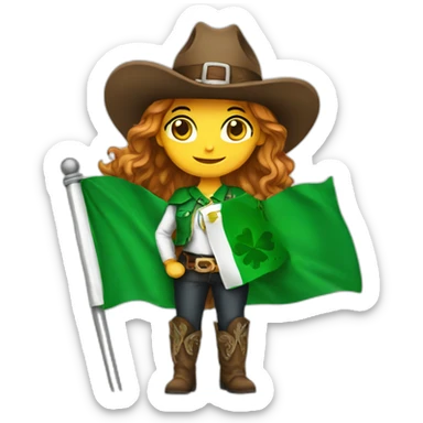 Cowgirl in Ireland holding Irish flag sticker