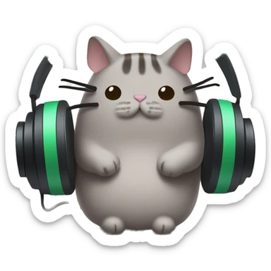 pusheen listening music on head phones while drinking starbucks sticker