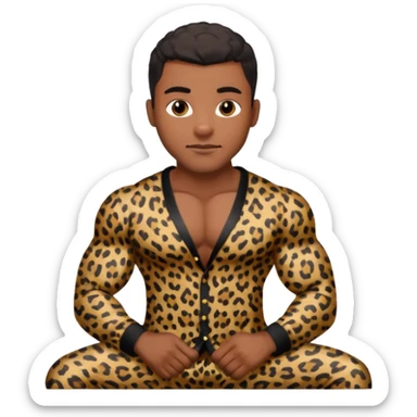 Handsome Black guy with brown skin tone, with muscular build, wearing black leapard print pajamas  sticker