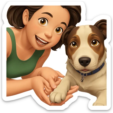 girl with dog and smile sticker