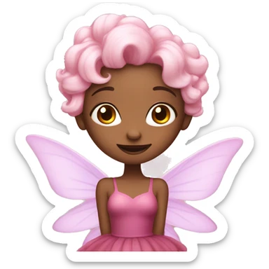 Fairy with light pink cloudy hair, dark pink dress and pink pointy wings,  sticker