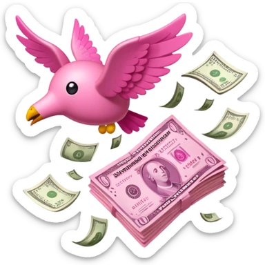 pink money flying  sticker