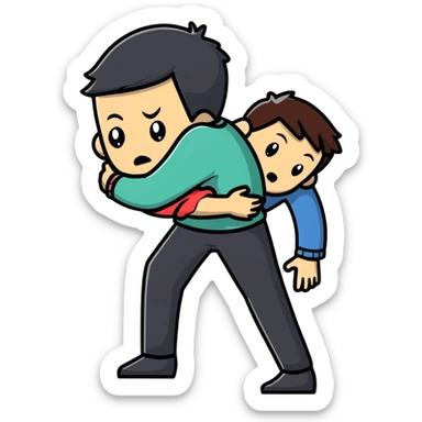 man with anxious attachment desperately holding onto someone with fearful expression not wanting to let go sticker