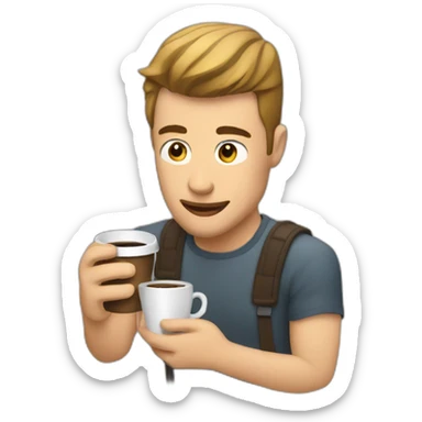 A man looking at his mobile and drinking coffee sticker