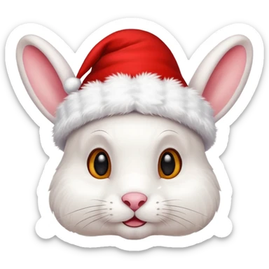 white rabbit with ears in a christmas hat sticker