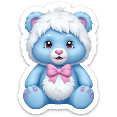 blue girl care bear yeti with bow sticker