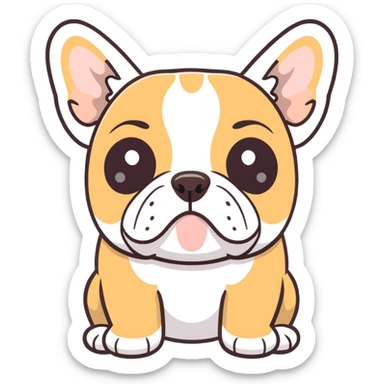 tan French bulldog face, no body, close-up portrait sticker