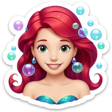 Princess Ariel emoji underwater, surrounded by bubbles sticker