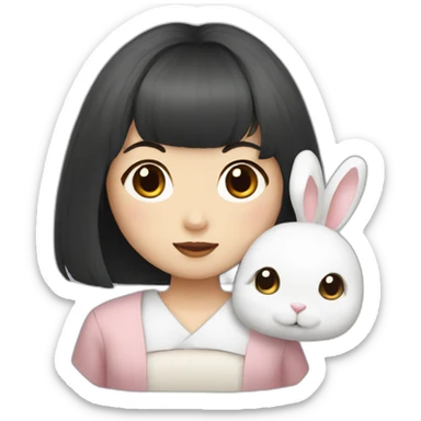 a korean girl with bangs with white rabbit sticker